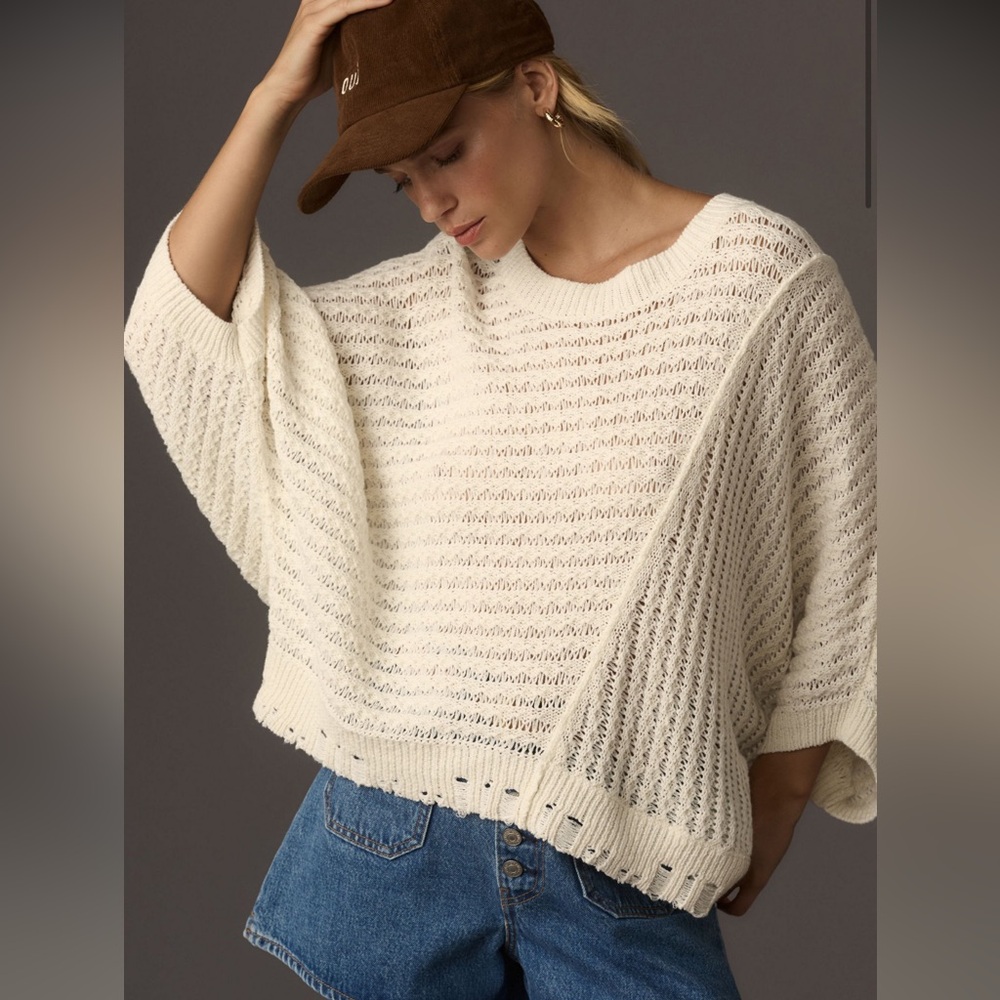 Pilcro Distressed Asymmetric Open Stitch Sweater